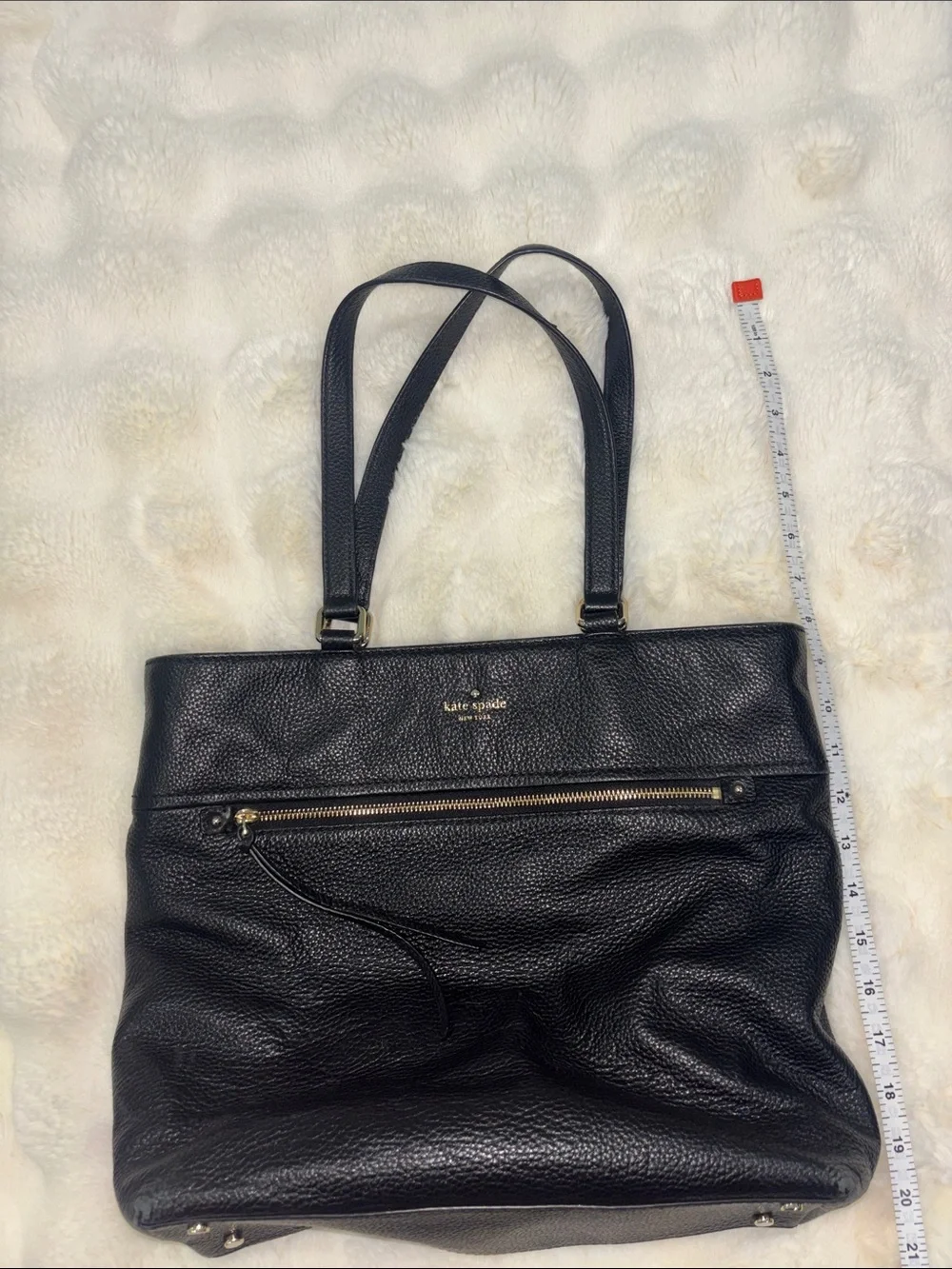 kate spade Black Pebbled Leather Shoulder Tote with Front Zip